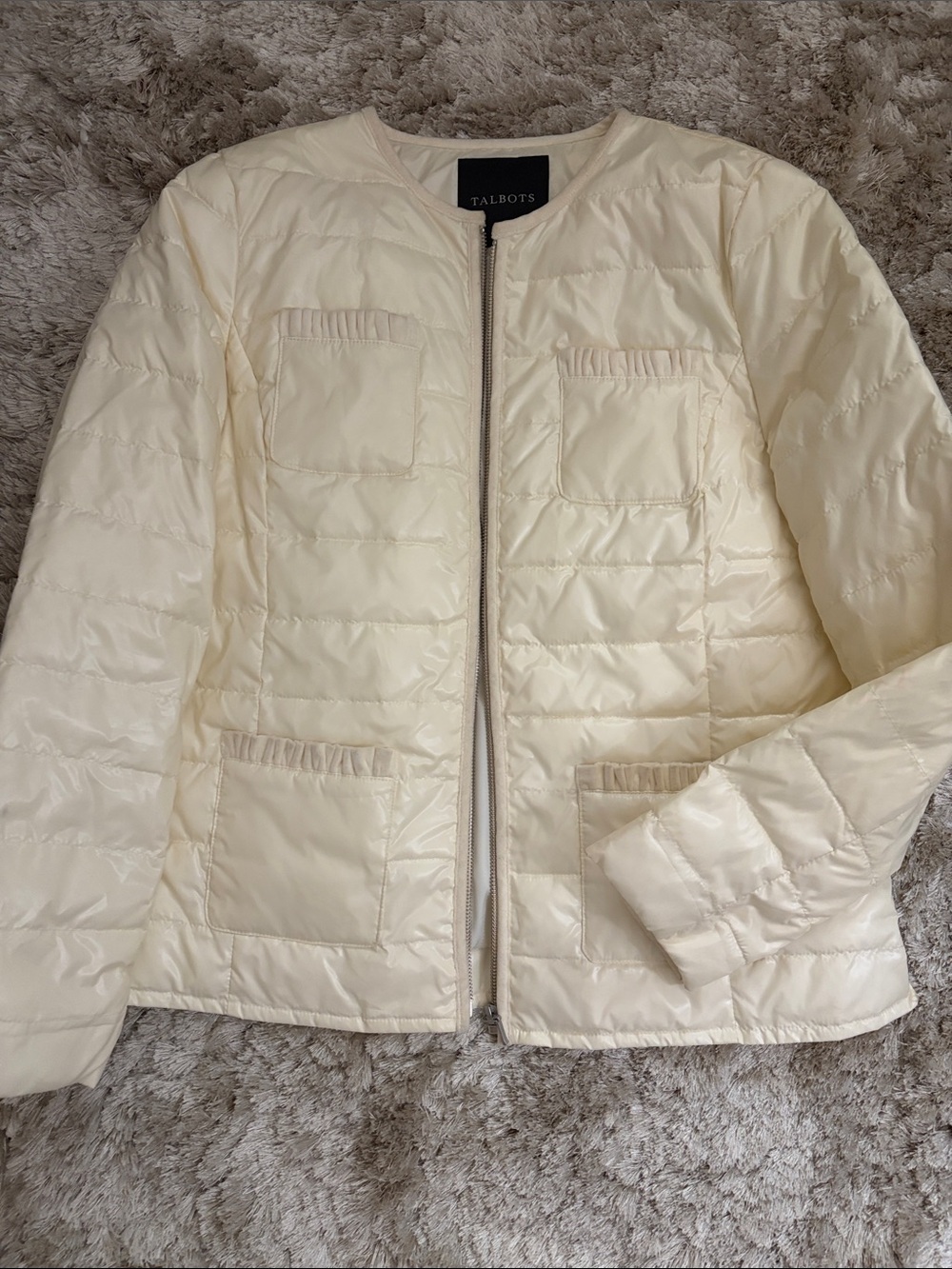 Talbots Women's Light Cream Quilted Zip Jacket